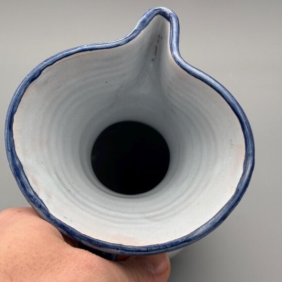 Vintage Talavera Spain Pottery Pitcher with Hand-Painted Lion Striped Rim 8 Inch - Picture 7 of 9